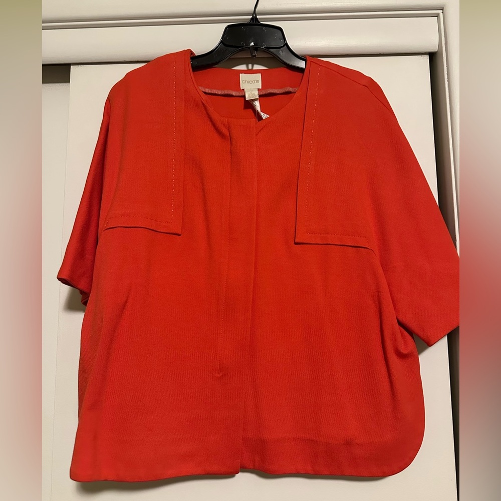 Chico's Twill Ponte Short Sleeve Orange Jacket